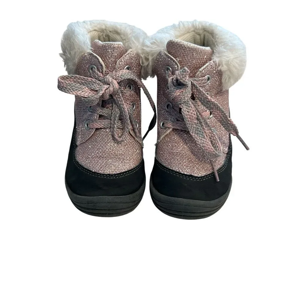 Oshkosh B'Gosh Toddler‎ Girls Sparkly Pink Glitter Lace Up Winter Booties Sz 9 M